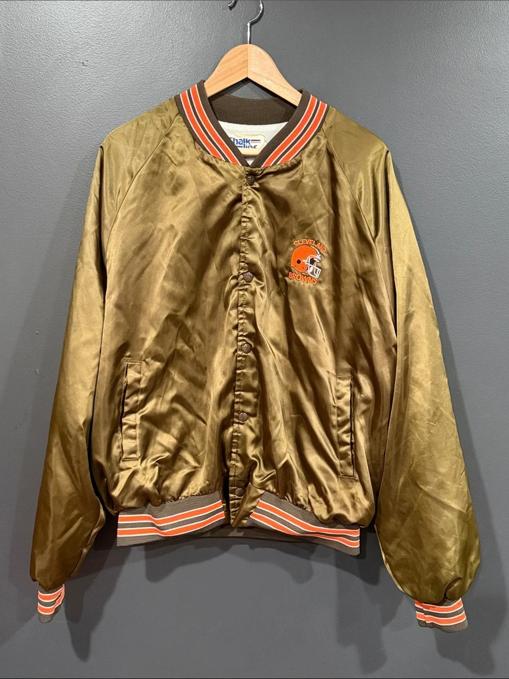 Chalk Line Cleveland Browns Satin Bomber Jacket in Olive with Orange Trim XL